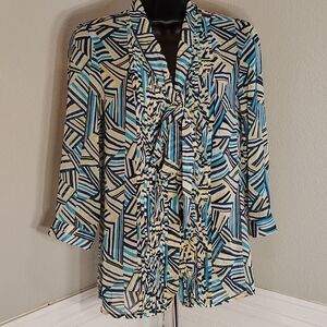 Banana Republic XS Women's Sheer Button Up Tie And Pleated